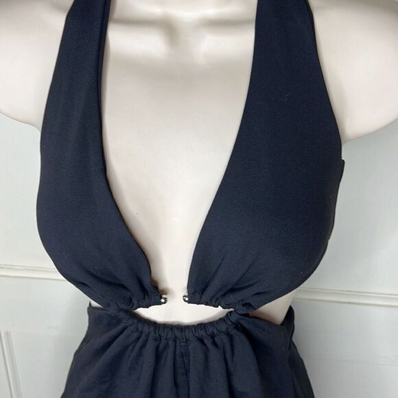 Susana Monaco Half Moon Cutout Halter Romper in Black NWT XS - Picture 3 of 6